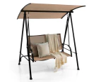 Costway Swing Chair Metal Frame Adjustable Garden Beach Fabric Seat w/Canopy Beach Patio Balcony Beige