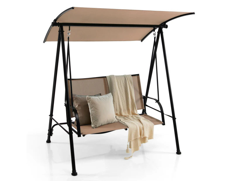 Costway Swing Chair Metal Frame Adjustable Garden Beach Fabric Seat w/Canopy Beach Patio Balcony Beige