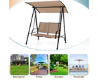 Costway Swing Chair Metal Frame Adjustable Garden Beach Fabric Seat w/Canopy Beach Patio Balcony Beige