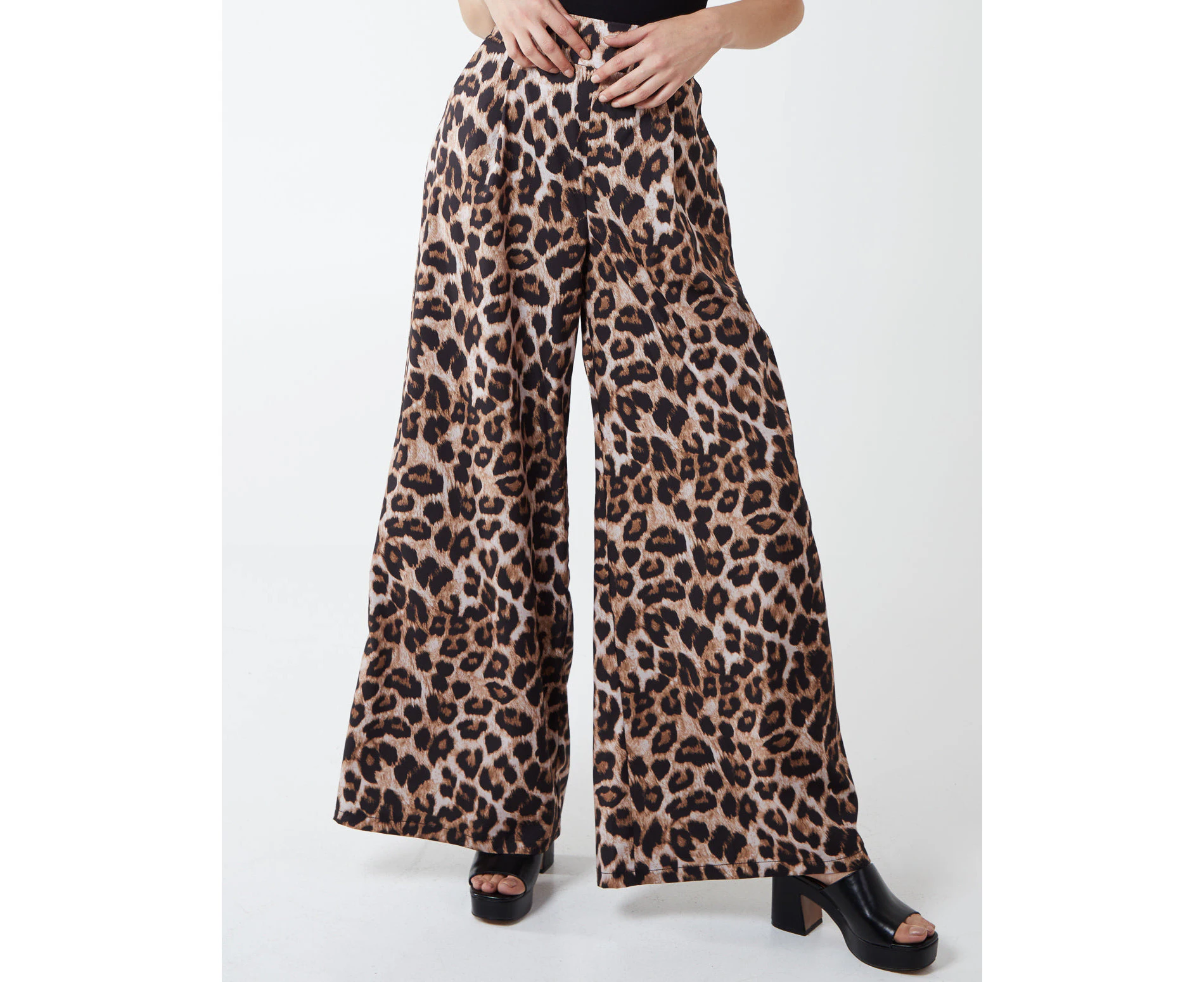 Blue Vanilla Wide Leg Leopard Trousers - BROWN