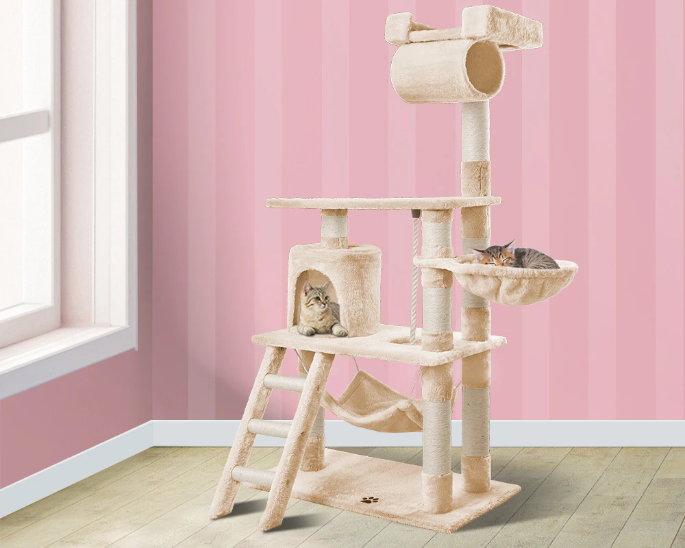 BEASTIE Cat Tree Hammock Scratching Post Beige 141cm