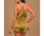 2Pcs/Set Sexy Sleepwear Set Pullover Plus Size Flounced Edge Sling Shorts Women Accessory - Yellow