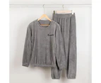 Bestjia 2Pcs/Set Women Pajamas Solid Color Coral Fleece Thicken Warm Lady Nightclothes for Sleeping - Grey