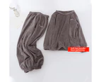 Bestjia 2Pcs/Set Women Pajamas Solid Color Coral Fleece Thicken Warm Lady Nightclothes for Sleeping - Grey