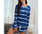 Bestjia Women Home Wear Lady Pajamas Suit Tie-dye Long Sleeve T-shirt Shorts Sleepwear - Black
