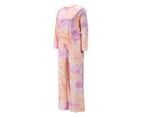 Bestjia Nightgown Breathable Loose Style Clothes Two Pieces Printing Pajamas for Sleepwear - Purple