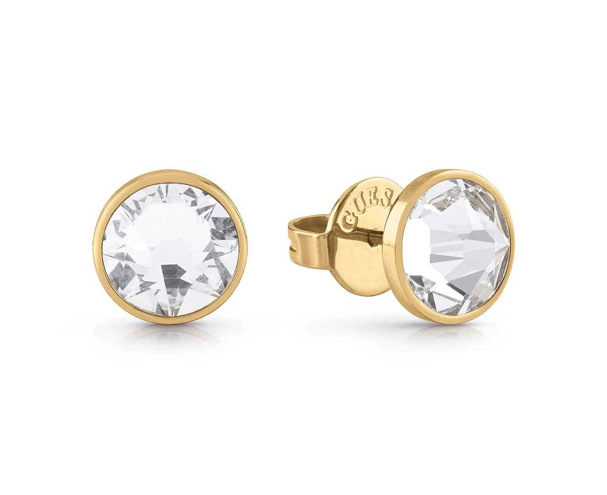 Guess Mens Jewellery Gold Plated 8mm White Cubic Zirconia Stud Earrings