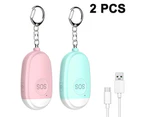 2 Pack Personal Alarm Siren Self Defense Alarm Keychain Emergency-Pink+blue