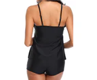 Women Tankini Swimsuits Layered Ruffle Flounce Tankini Top with Boyshorts Two Piece Bathing Suits - Black