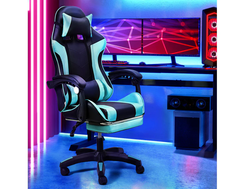 Furb Gaming Chair Racing Recliner Footrest Executive Office Chair Lumbar Support With Headrest Cyan