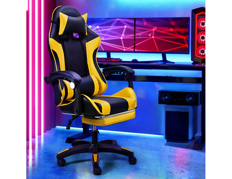 Furb Gaming Chair Racing Recliner Footrest Executive Office Chair Lumbar Support Headrest Yellow