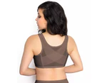 Exquisite Form Front Close Wireless Lace Posture Bra in Walnut