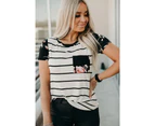 Azura Exchange Black Striped T-shirt with Patch Pocket
