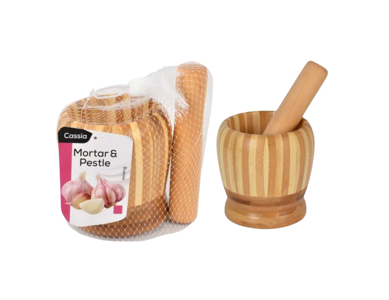 2pce Bamboo Mortar & Pestle Herb/Spice Grinder Kitchen Essential 10cm - Natural