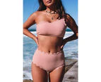 Azura Exchange Pink High Waist Scalloped Trim One Shoulder Bikini