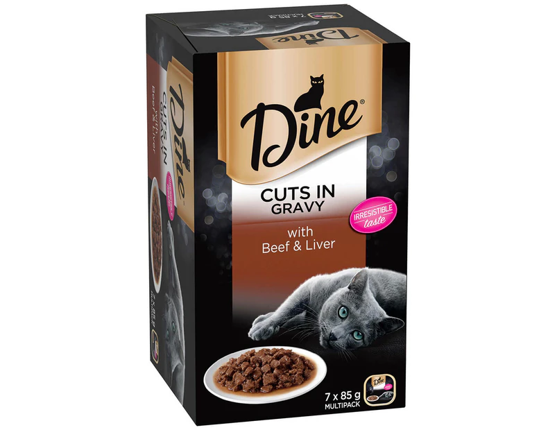 Dine Daily Variety Beef & Liver Cuts In Gravy Wet Cat Food Tray 7X85g