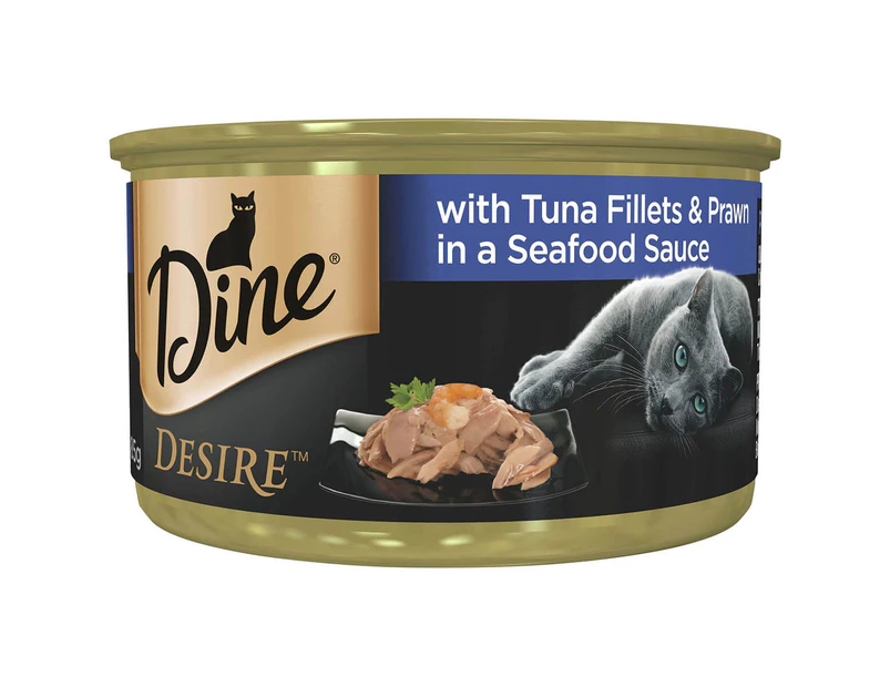 Dine Desire Tuna Fillets & Whole Prawns In A Seafood Sauce Wet Cat Food 6X85g