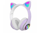 Headset wireless bluetooth headset cat ear LED luminous card headset purple
