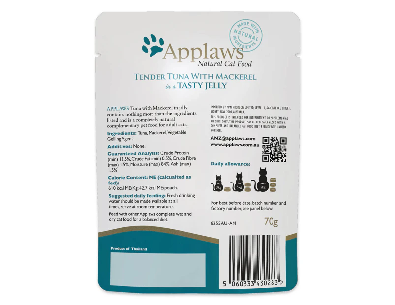 Applaws Natural Tuna with Mackerel in Jelly Wet Cat Food  Pouch 70g