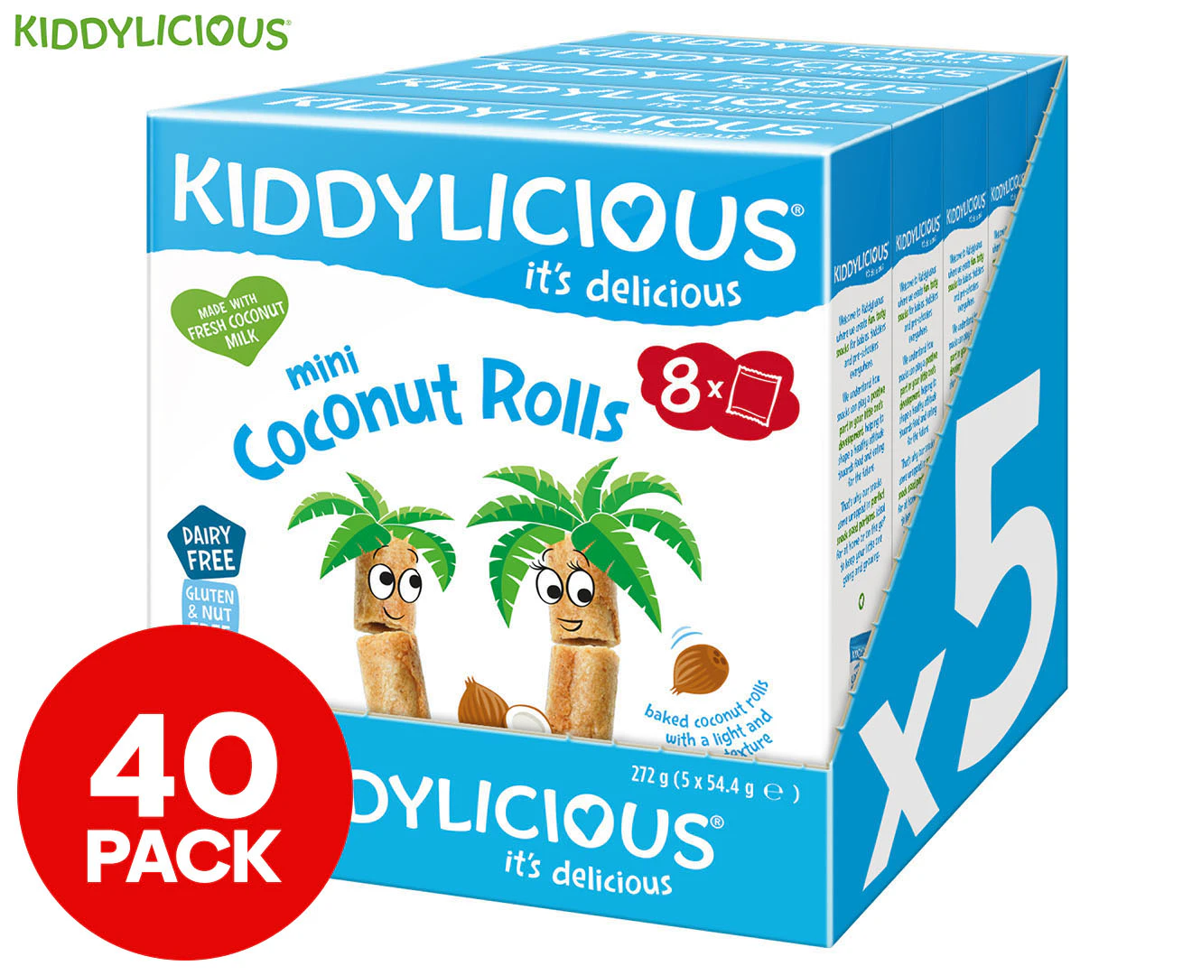 40 x Kiddylicious Mini Coconut Rolls Original 6.8g