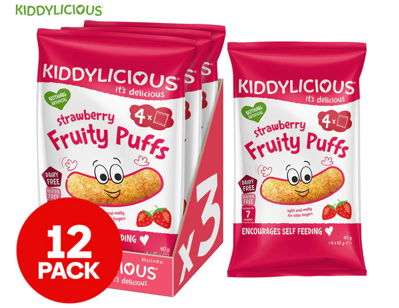 12 x Kiddylicious Fruity Puffs Strawberry 10g