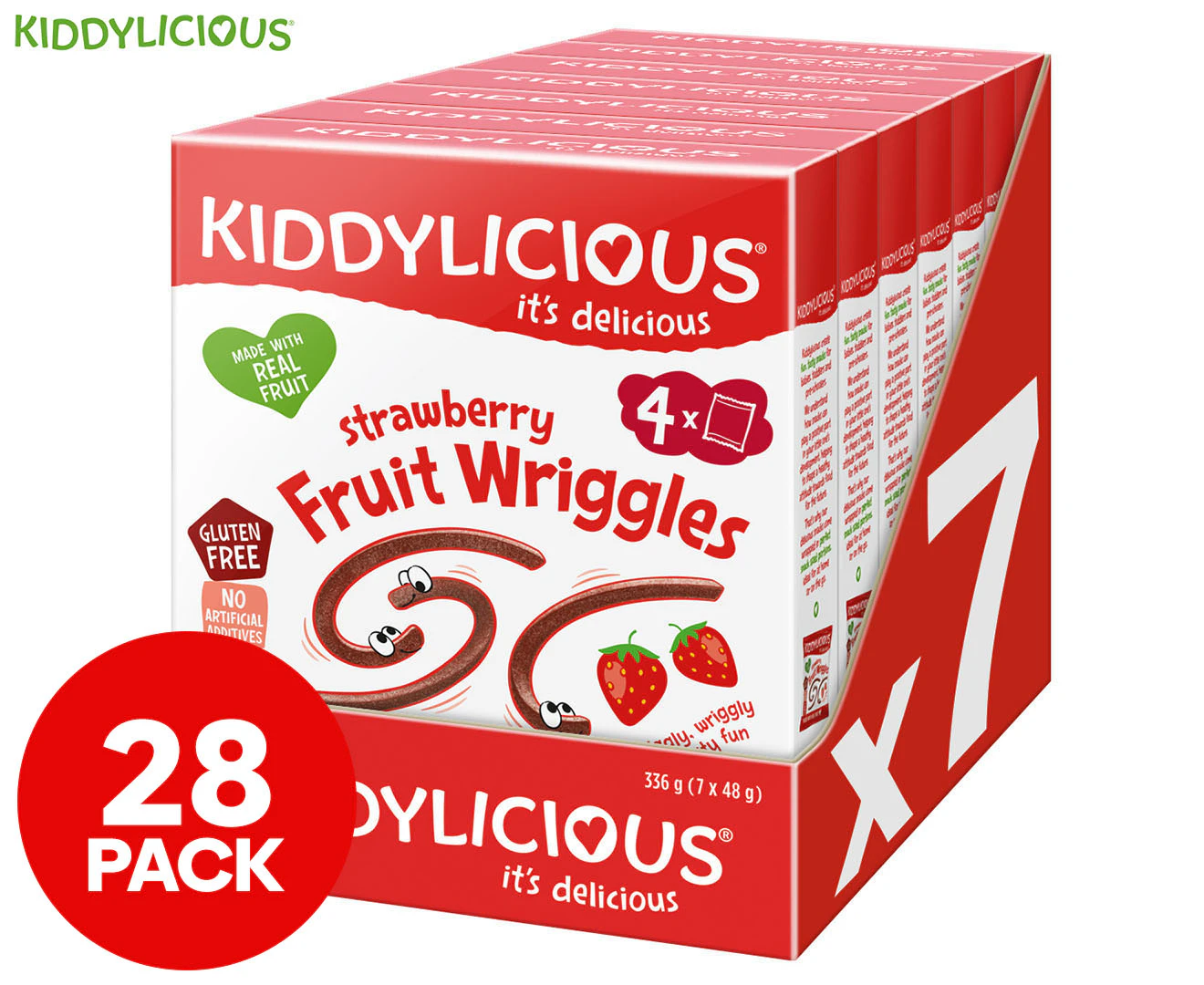 28 x Kiddylicious Fruit Wriggles Strawberry 12g