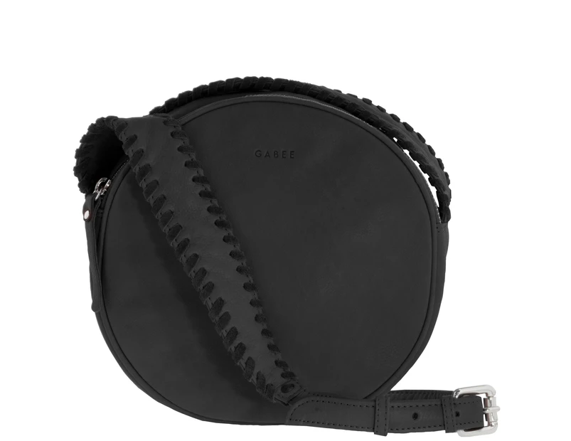 GABEE Mackenzie Whipstitch Soft Leather Circle Bag - Black