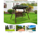 Costway Swing Chair Wood Garden Hanging Bench Seat Outdoor Furniture w/Canopy Sidetables Patio Beach Brown