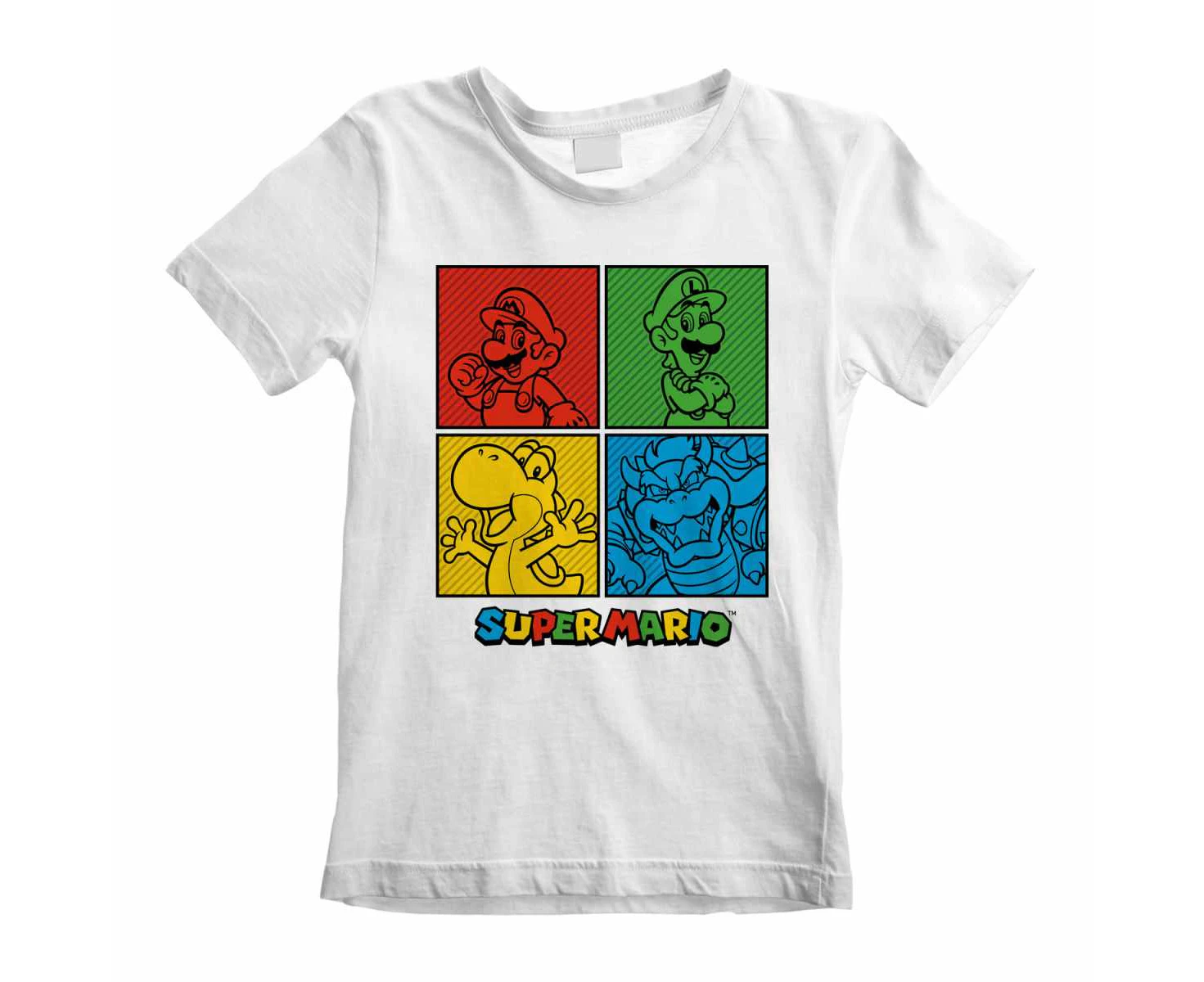 Super Mario Childrens/Kids Squares T-Shirt (White/Green/Yellow) - HE1357