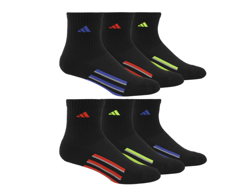 adidas Youth Kids Boys Girls Children Cushioned High Quarter Socks 6-Pair - Black