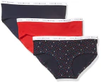 3 x TOMMY HILFIGER Womens Cotton Hipsters Underwear | Navy/Red/Printed Pack