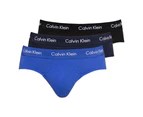 Calvin Klein Men's Underwear Cotton Stretch Hip Brief 3 Pack, Black/Blue Shadow/Cobalt