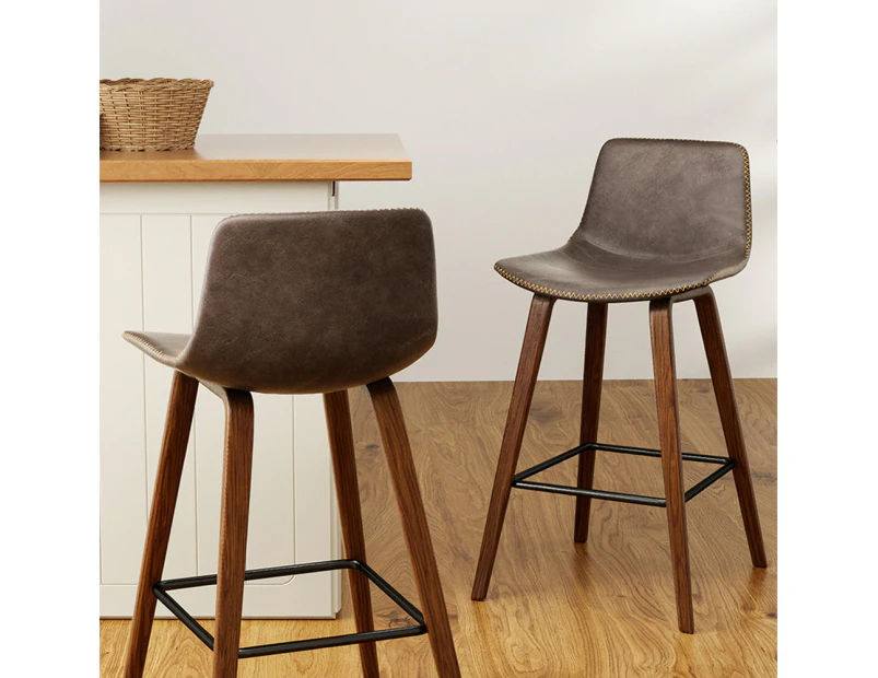 Bar Stools Set of 2 Leather Kitchen Stool