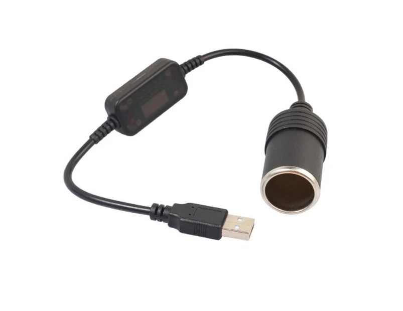 2Pcs Car Converter Adapter Wired Controller Usb To Cigarette Lighter Socket 5V To 12V Boost Power Adapter Cable(Black)