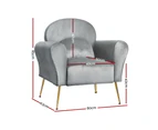 Artiss Armchair Lounge Chair Accent Armchairs Chairs Sofa Velvet Cushion - Grey
