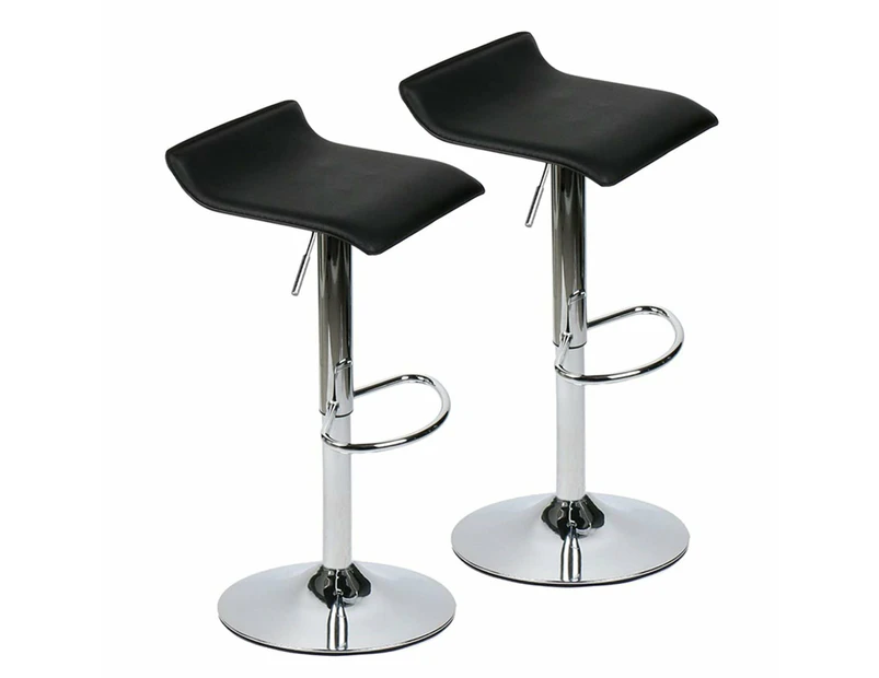 Bar Stool Height Adjustable Swivel Kitchen Stools Backless Seat Leather Counter Dining Chairs with Footrest (Set of 2) - Black