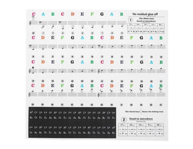 Color Staff Sticker Piano Sticker Electronic Piano Removable Keyboard Adhesive Labels