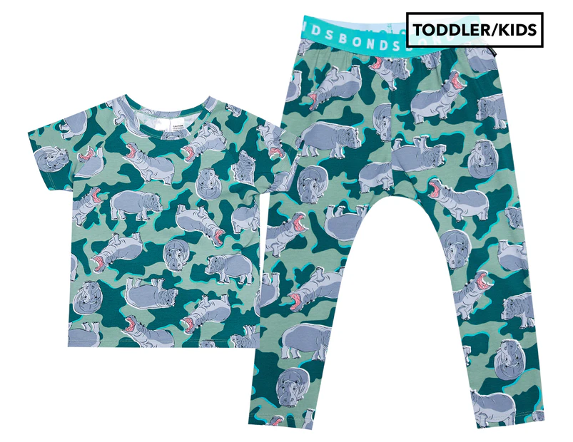 Bonds Toddler Kids Tee Pants Pyjama Sleep Set Hey Pal Hippo Green Catch .nz