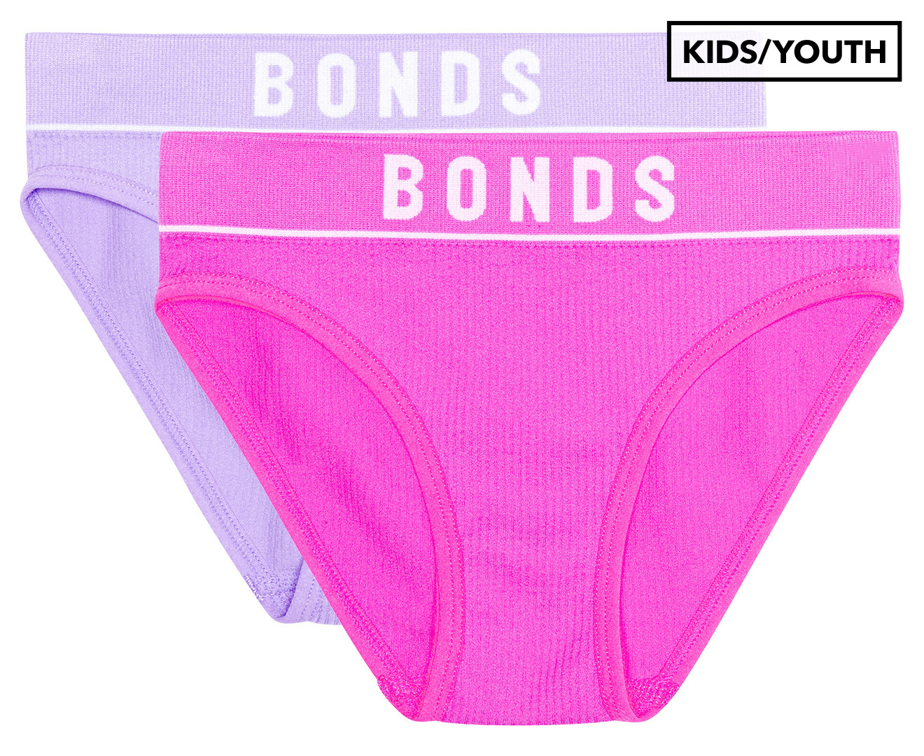 Bonds Girls Hipster Bikini 2-Pack UYFN2A Pink/White Girls Underwear