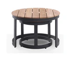Outdoor Balmoral Round Industrial Aluminium Teak Top Coffee Table Set - Outdoor Aluminium Tables - Charcoal Aluminium, Teak Top