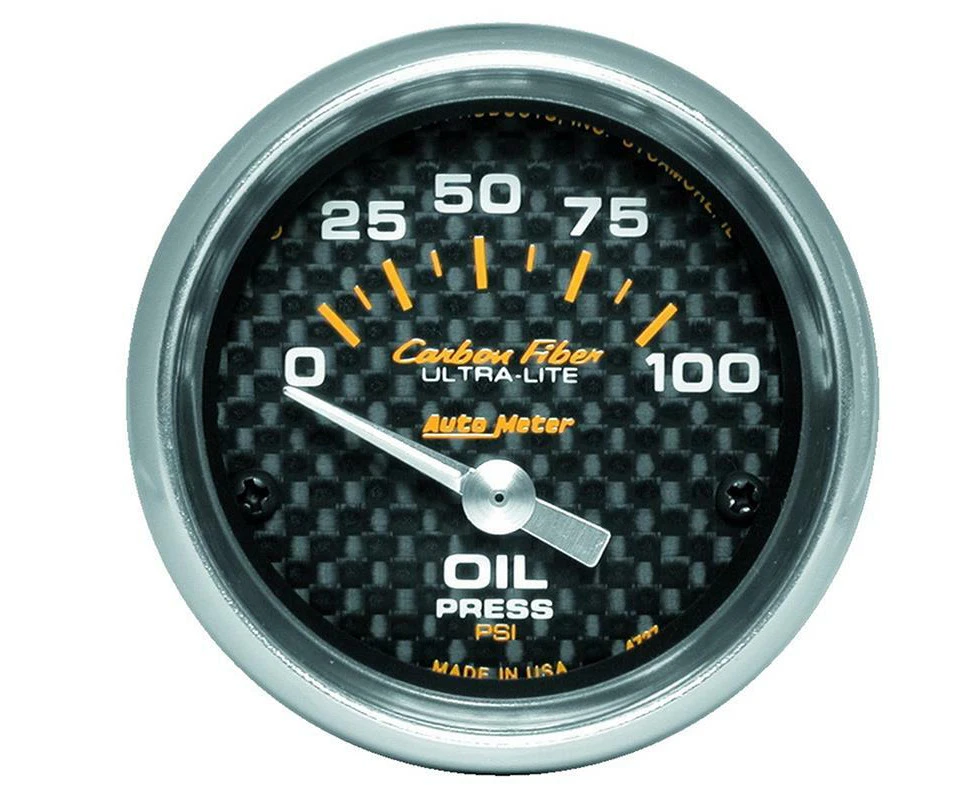 Auto Meter Carbon Fiber Series Oil Pressure Gauge 2-1/16" Electric 0-100 psi