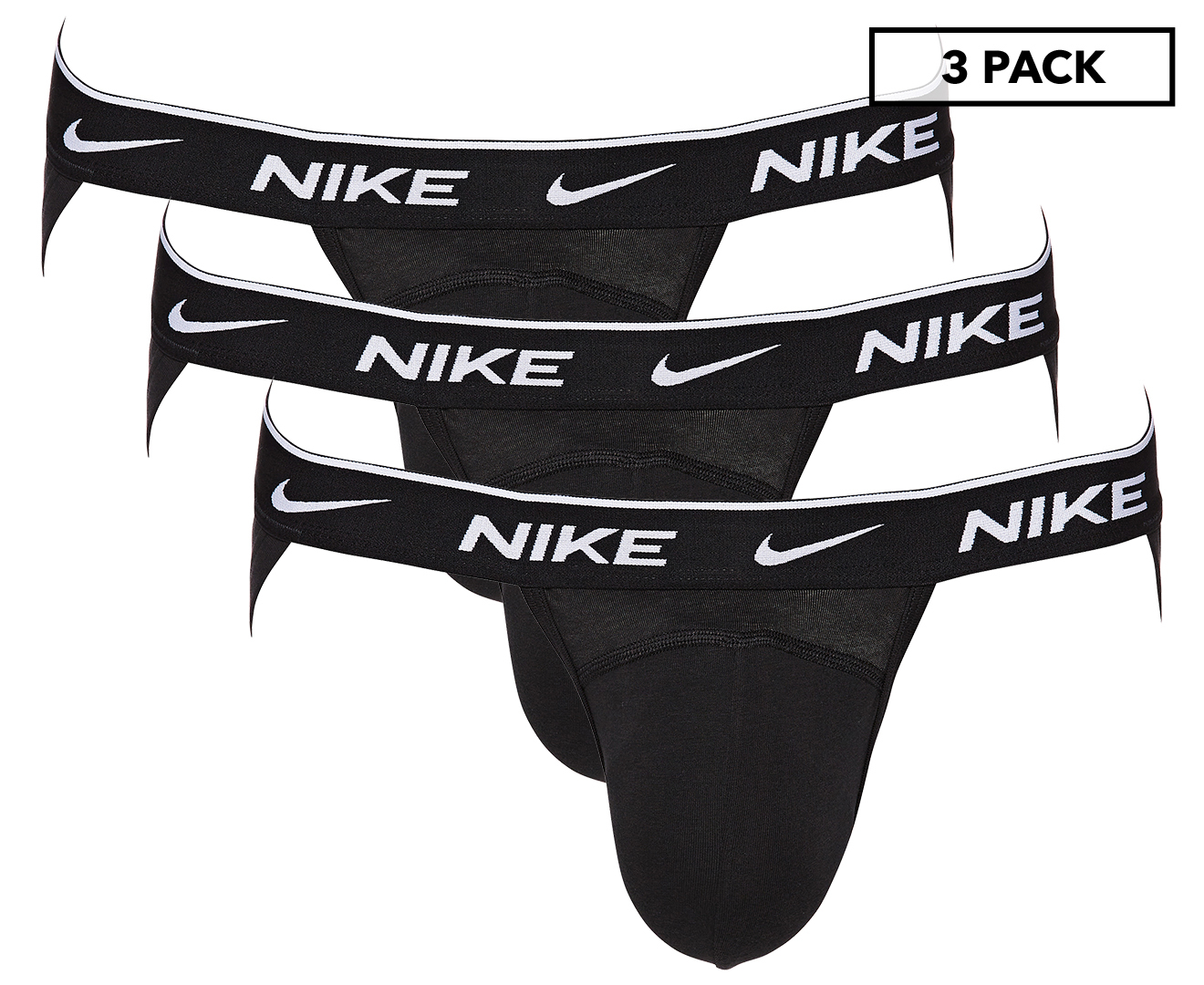 Nike Men's Dri-FIT Essential Cotton Stretch Jock Strap 3-Pack - Black ...