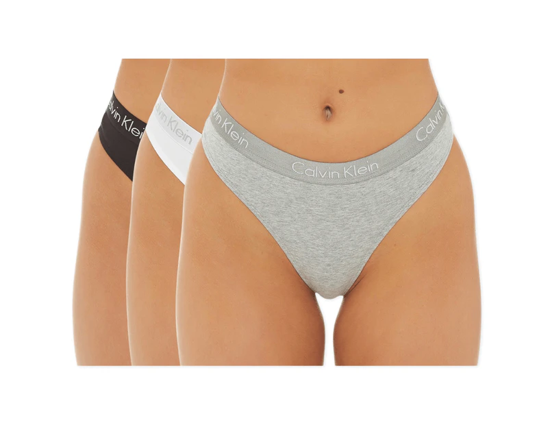 Calvin Klein Underwear Women's Motive Cotton Thong 3 Pack - Black/White/Grey