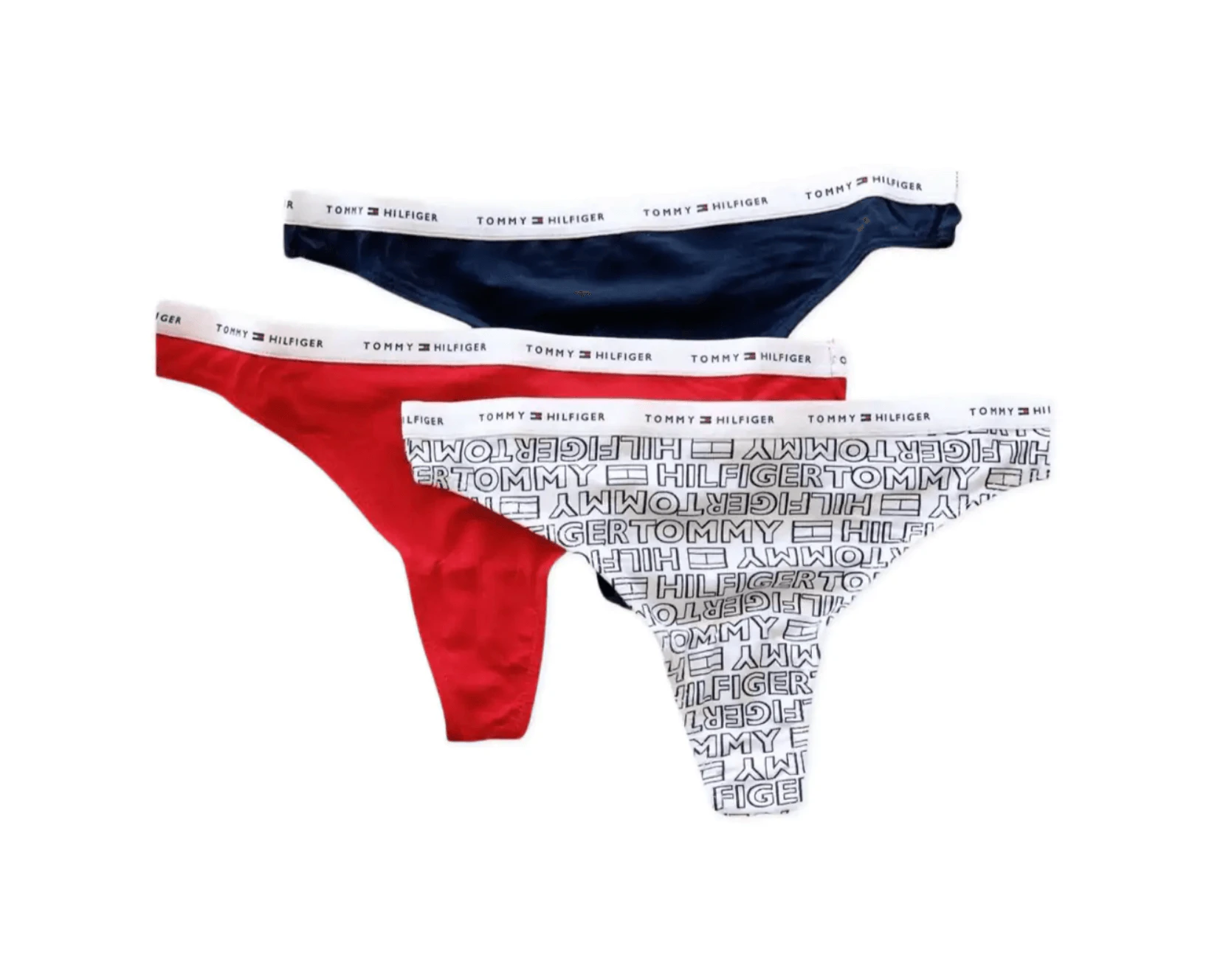 Tommy Hilfiger Women’s Soft Stretch Cotton Thongs Panties Underwear 3-Pack - Navy/Red/White Tommy Print