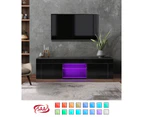 Oikiture Entertainment Unit TV Stand LED Gloss 130cm - Black