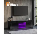 Oikiture Entertainment Unit TV Stand LED Gloss 130cm - Black