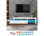 Oikiture Entertainment Unit TV Cabinet LED Gloss 220cm - White