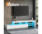 Oikiture Entertainment Unit TV Cabinet LED Gloss 220cm - White