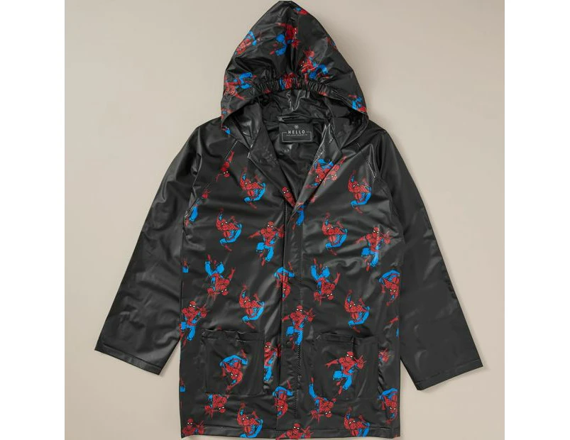 Kids Spider-Man Licensed Raincoat - Black