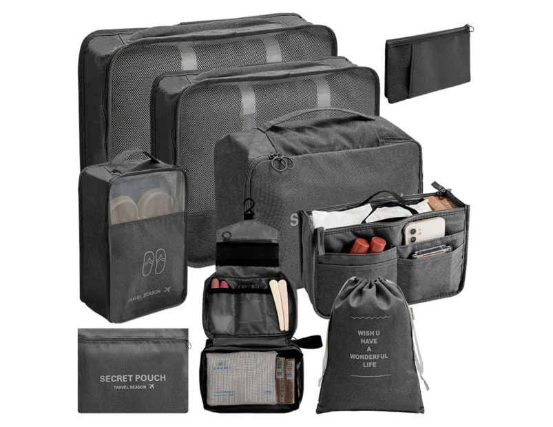 9-piece Set Cubes Travel Bags Packing Organizers with Shoes Bag-Black